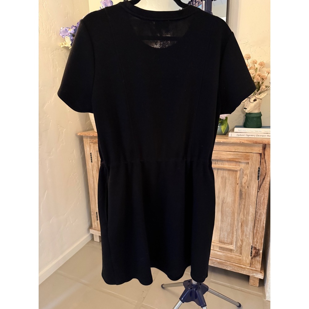 Elie Tahari Black Short Sleeve Drawstring Waist Mini Dress Pockets Large - Picture 5 of 10